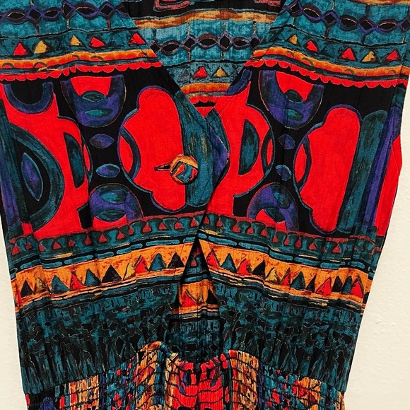 VINTAGE Carole Little Multicolor Tiered Abstract Ethnic Maxi Dress Size 8/small - Picture 5 of 11